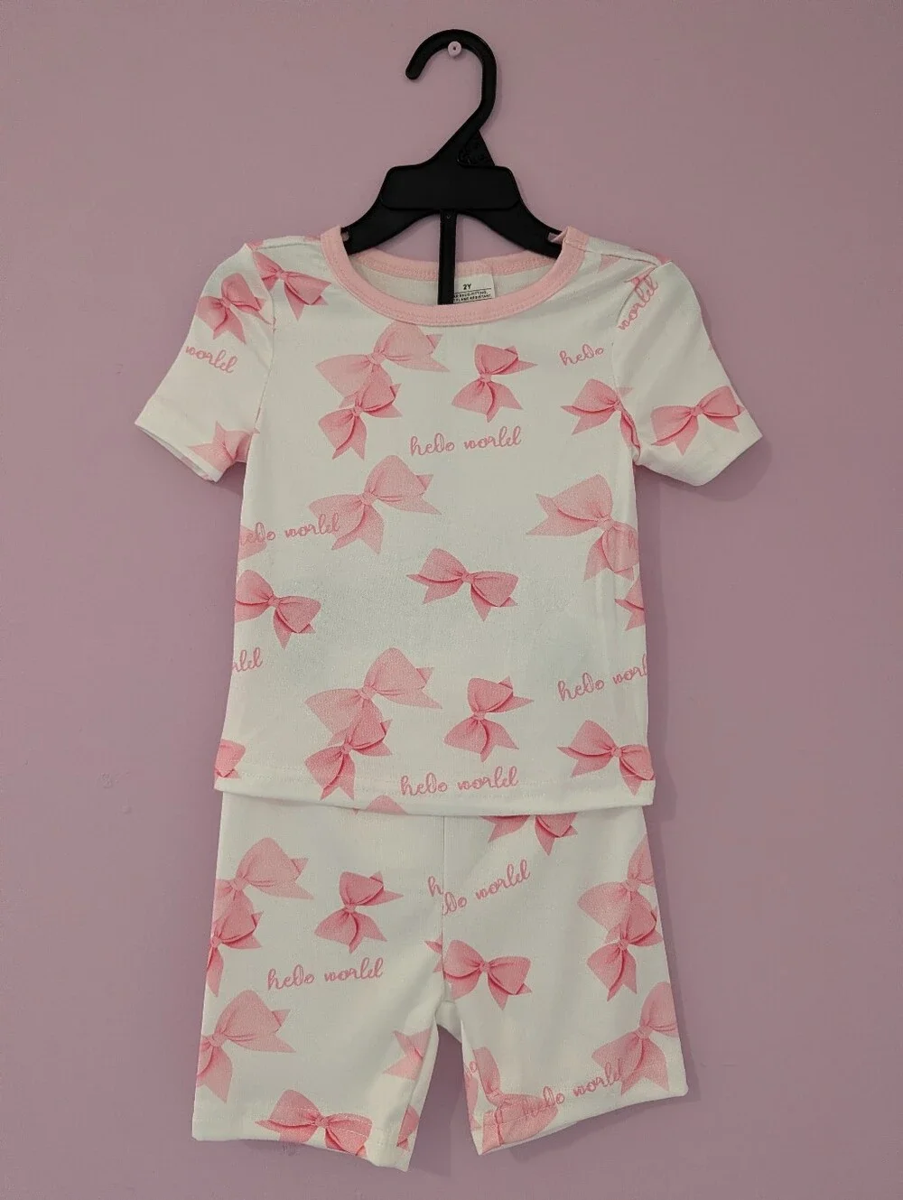 Kids Pink Bow Print Pajama Set - SIZE 2 NEW